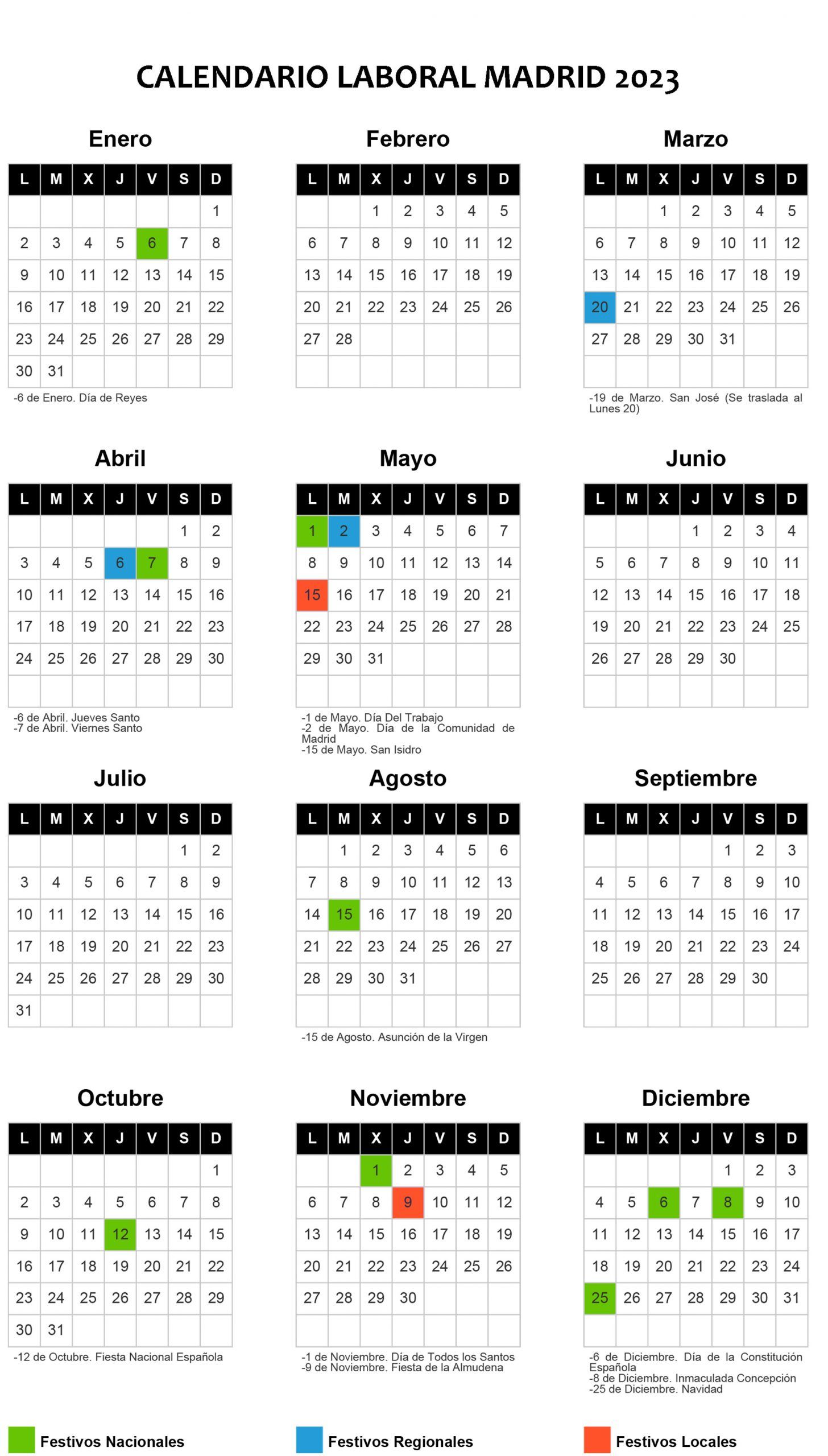 CALENDARIO LABORAL 2023 MADRID