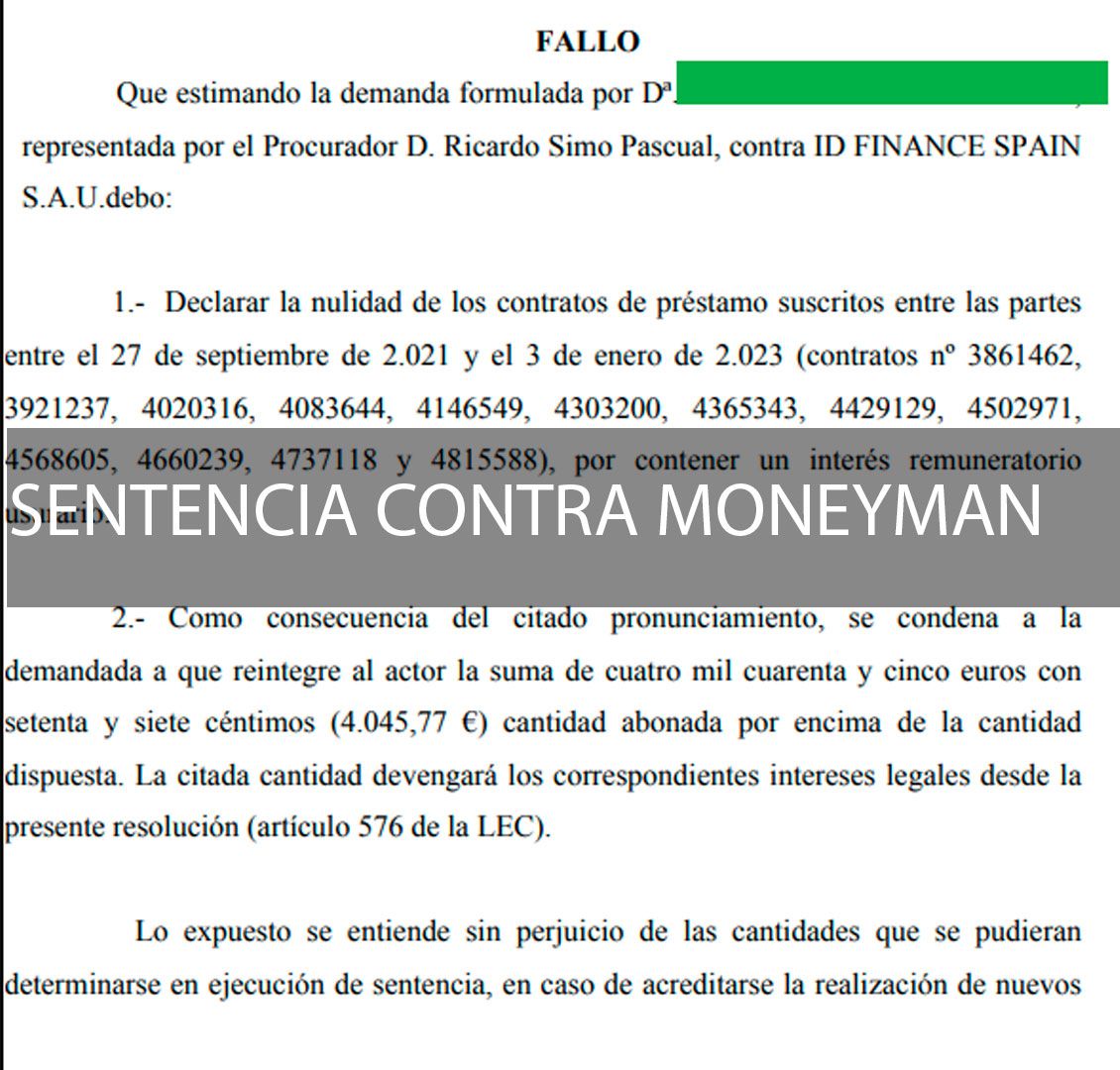 Sentencia ganada contra Moneyman